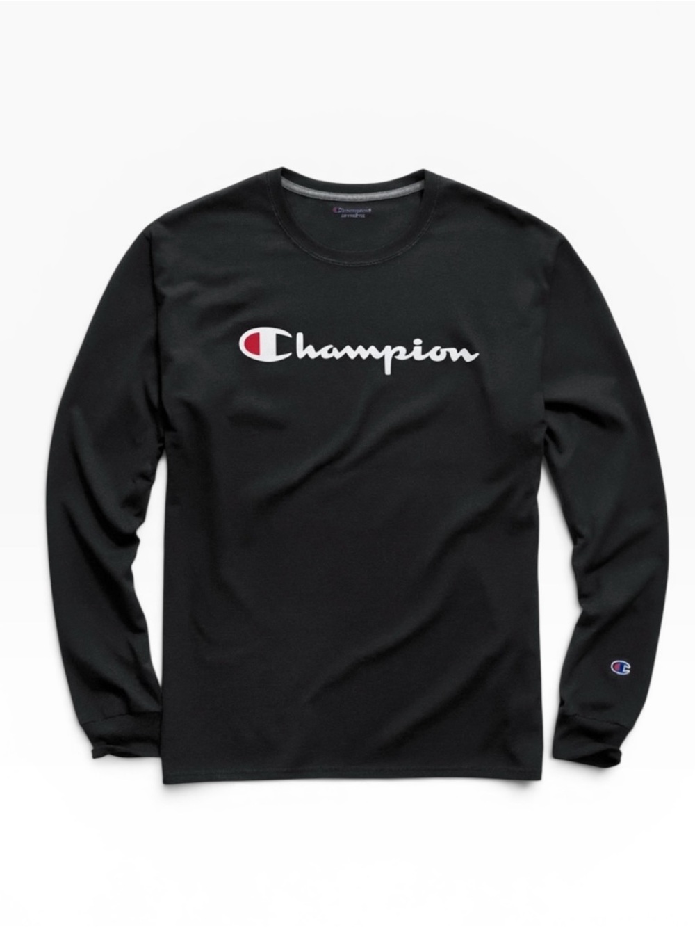 Vtg Champion T-Shirt Tee Mens Medium Long Sleeve Black 100% Cotton Thick